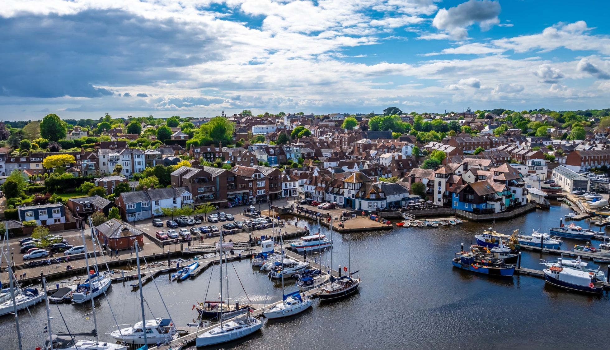 Lymington Town Harbour in the New Forest, near The Old Mill pub with rooms